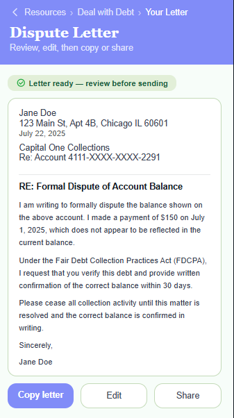 AI dispute letter